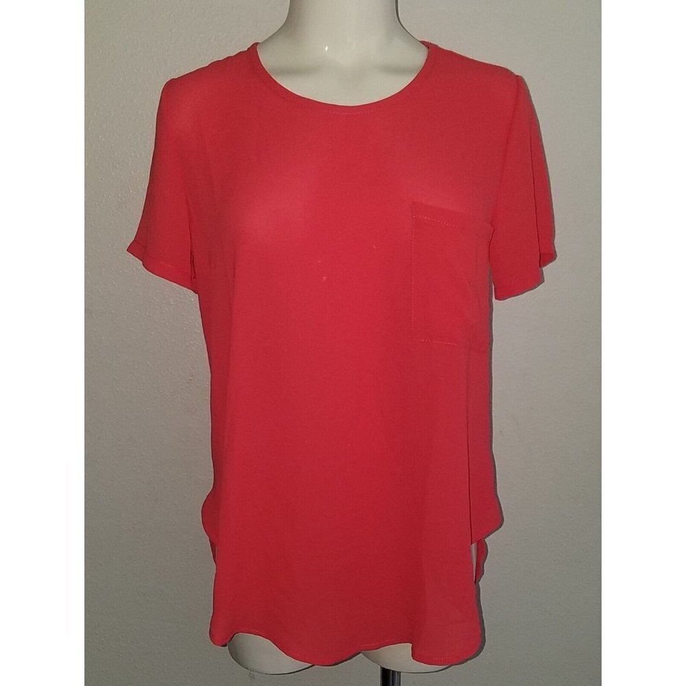 NEW Lush Coral Red Semi-Sheer Shirt Short Sleeve Salmon Size XS